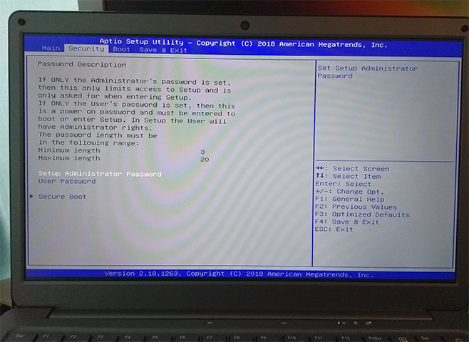 Ноутбук с BIOS